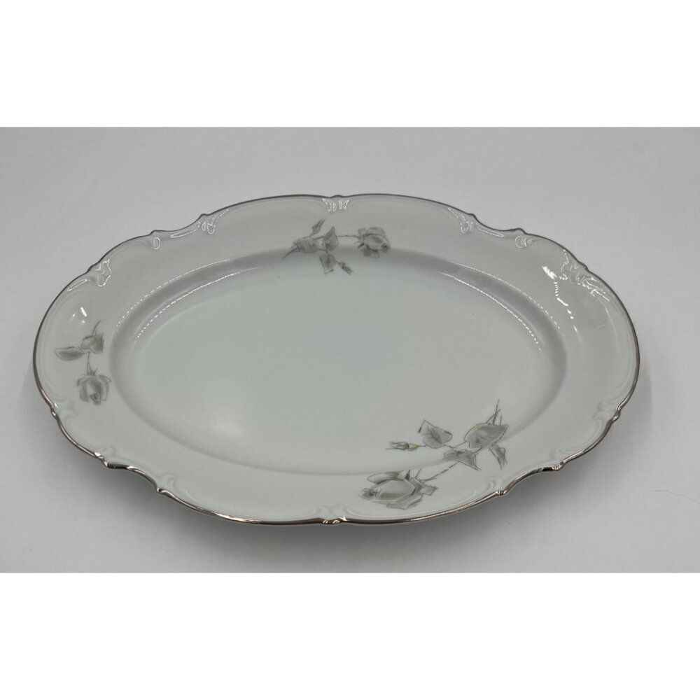Vintage Hutschenreuther Grey Rose 15" Oval Serving Platter Porcelain Germany